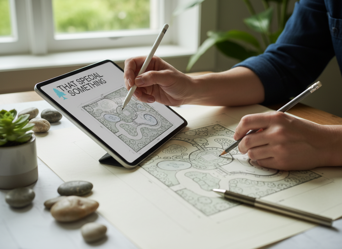Landscape designer sketching a garden plan