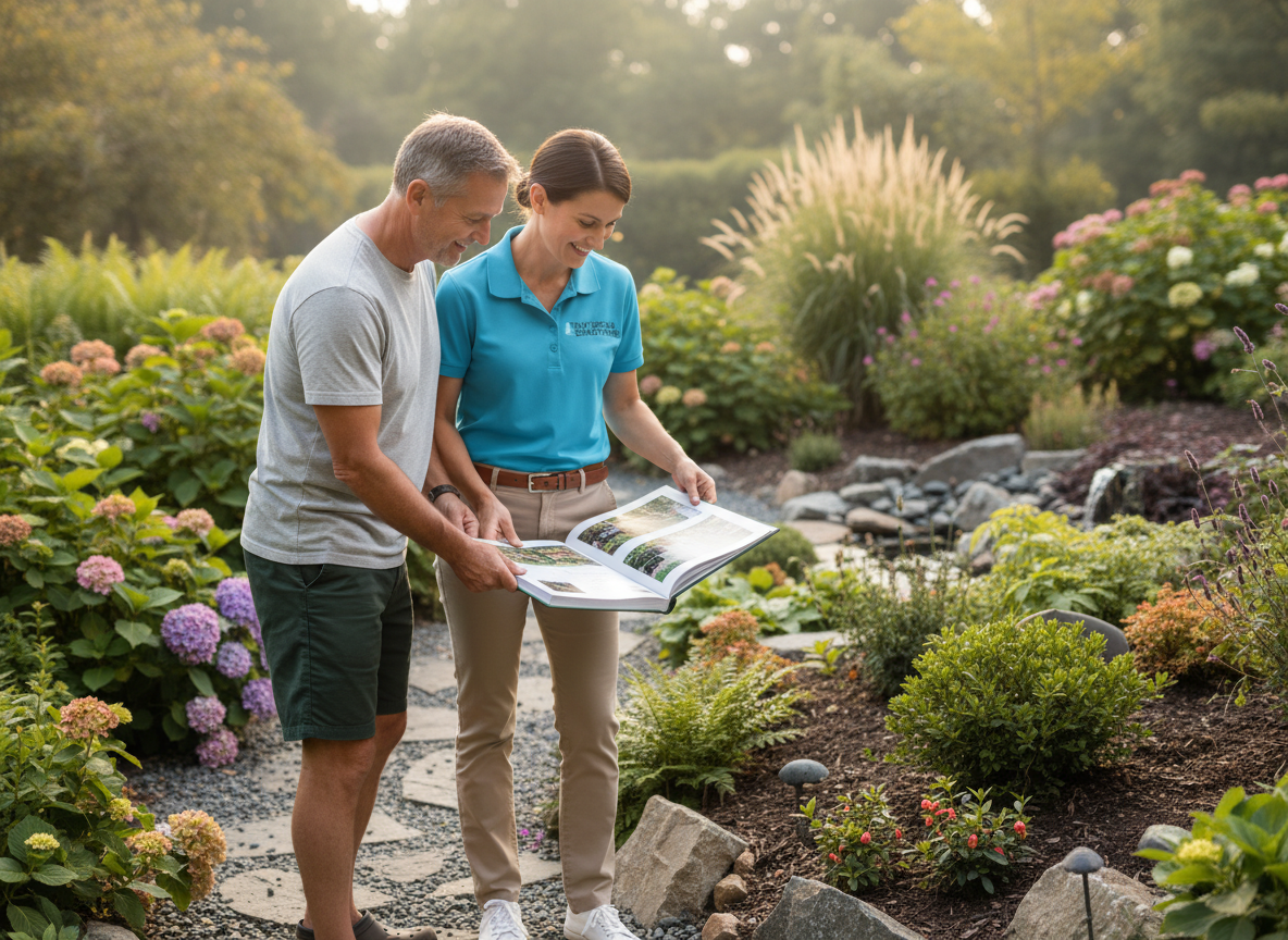 Landscape designer consulting with homeowner